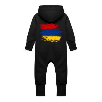 Armenia flag used - Baby Organic Sweat Overalls With Hood - black - Back