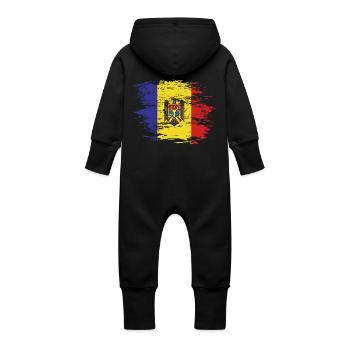Moldova flag used - Baby Organic Sweat Overalls With Hood - black - Back