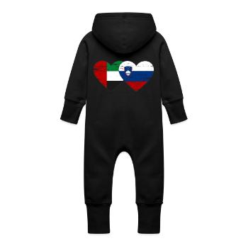 United Arab Emirates Slovenia Flag Heart - Baby Organic Sweat Overalls With Hood - black - Back