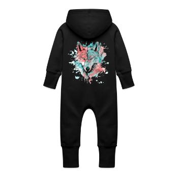 Loup loup tête prédateur forêt Nature sauvage Art - Grenouillère à capuche bio en molleton Bébé - noir - Dos