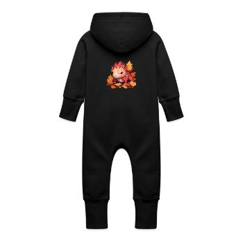 Autumn Axolotl: Colorful leaves and dragon motif in - Baby Organic Sweat Overalls With Hood - black - Back