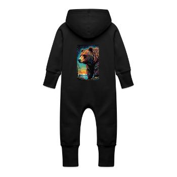Bear | Brown Bear | Grizzly Bear | Animals - Baby Organic Sweat Overalls With Hood - black - Back