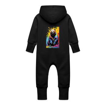 Bear | Brown Bear | Grizzly Bear | Animals - Baby Organic Sweat Overalls With Hood - black - Back