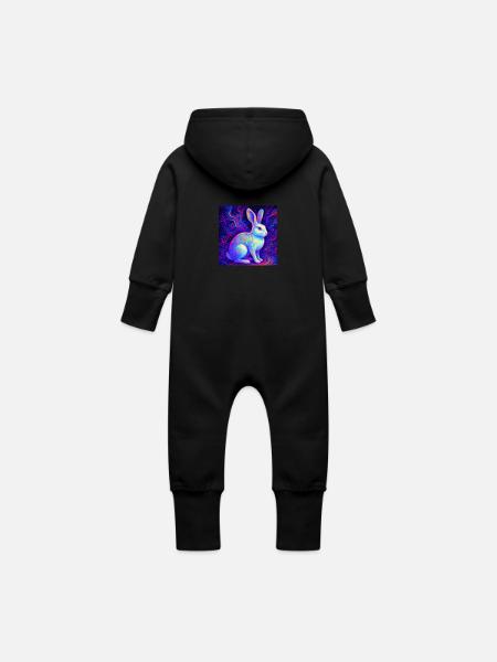 Weißes Kaninchen - Baby Bio Sweat Overall mit Kapuze - Schwarz