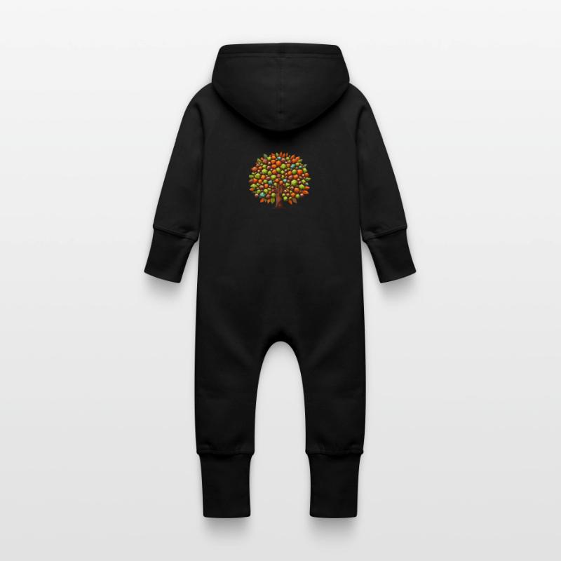 Autumn Elegance: Polygonal Deciduous Tree in Baby Organic Sweat Overalls With Hood