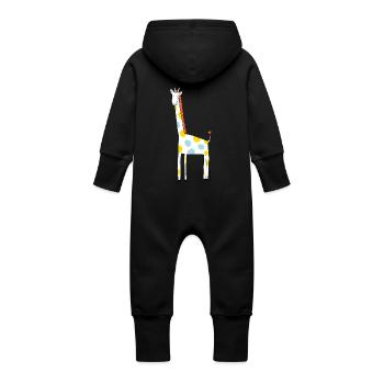 Lustige Giraffe zu verschenken | littlepublic - Baby Bio Sweat Overall mit Kapuze - Schwarz - Hinten