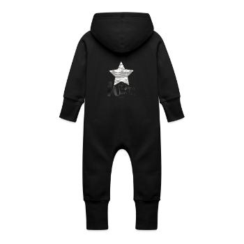 Kleines Wunder Stripes - Baby Bio Sweat Overall mit Kapuze - Schwarz - Hinten