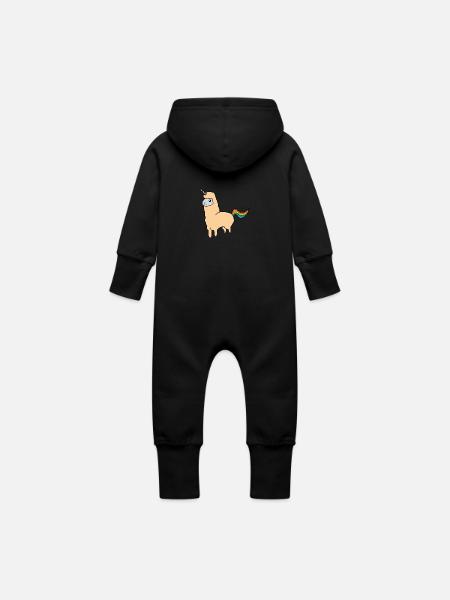 Alpaka Einhorn - Baby Bio Sweat Overall mit Kapuze - Schwarz