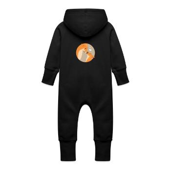 Animal Fox Love Family Mother Child Father - Baby Organic Sweat Overalls With Hood - black - Back