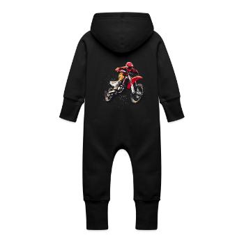 Conception du Motorcross - Grenouillère à capuche bio en molleton Bébé - noir - Dos
