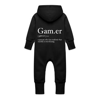 Gamer Definition for Video Game Fans - Baby Organic Sweat Overalls With Hood - vanilla - Back