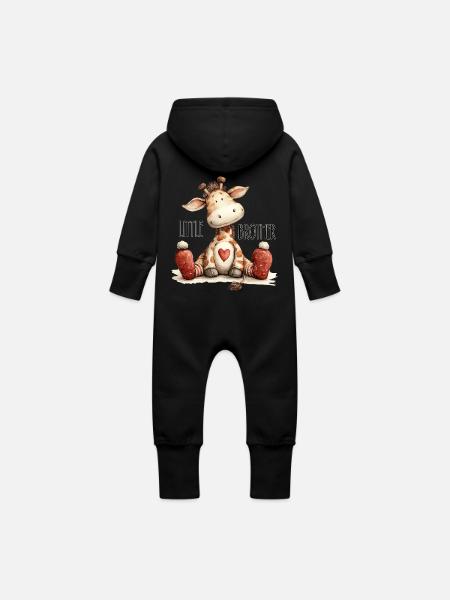 Kleiner Bruder Giraffe - Baby Bio Sweat Overall mit Kapuze - Schwarz
