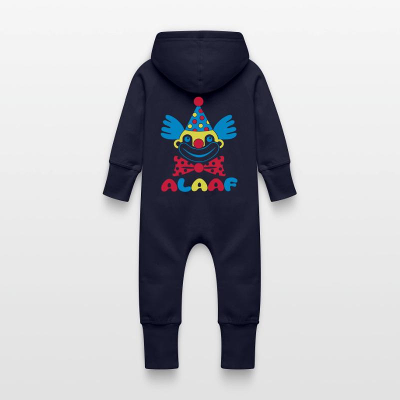 Fasching Karneval Clown ALAAF 1, 2 oder 3 Farben Baby Bio Sweat Overall mit Kapuze