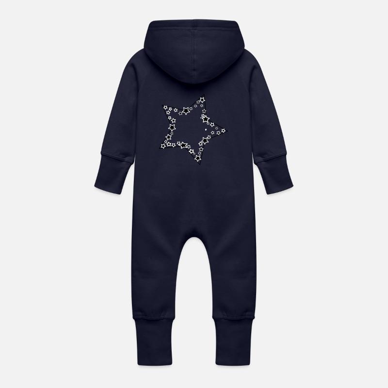 Étoiles dans l’étoile - Grenouillère à capuche bio en molleton Bébé - marine