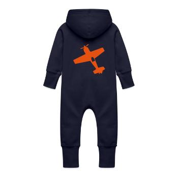 plane aerobatic aircraft aerienne7 flugzeu - Baby Organic Sweat Overalls With Hood - navy - Back