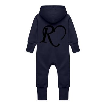 Lettre coeur R - Grenouillère à capuche bio en molleton Bébé - marine - Dos