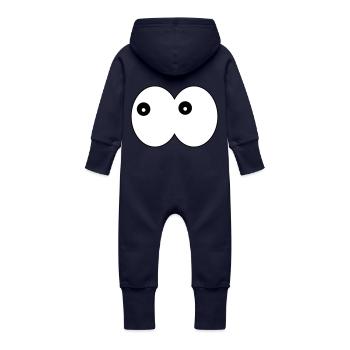 Lustige Augen- Comic Kulleraugen links schauend - Baby Bio Sweat Overall mit Kapuze - Navy - Hinten