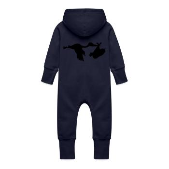 Storch mit Baby - Baby Bio Sweat Overall mit Kapuze - Navy - Hinten