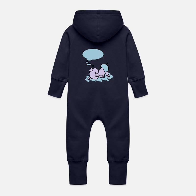 oink sleeping - Grenouillère à capuche bio en molleton Bébé - marine