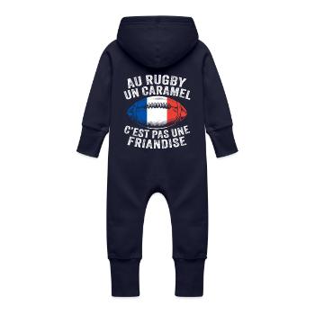 Au Rugby Un Caramel Pas Une Friandise Joueur - Grenouillère à capuche bio en molleton Bébé - marine - Dos