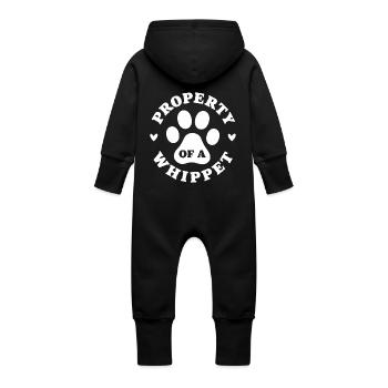 Eigentum eines Whippets - Baby Bio Sweat Overall mit Kapuze - Vanille-Milchshake - Hinten