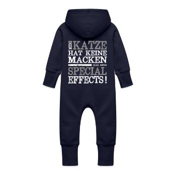 Mein Tier hat Macken Tierfreund Hund Katze Pferd - Baby Bio Sweat Overall mit Kapuze - Navy - Hinten