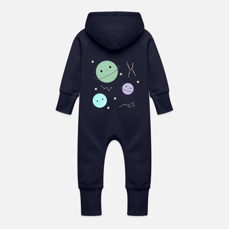planète kawaii - Grenouillère à capuche bio en molleton Bébé - marine