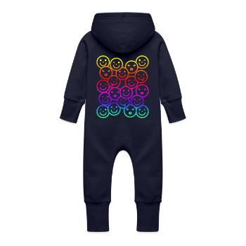 Visages drôles colorés avec dégradé arc-en-ciel - Grenouillère à capuche bio en molleton Bébé - marine - Dos