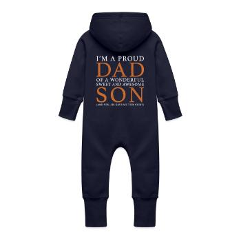 Vater-Sohn-Originelles Geschenk: Bestellen Sie hier - Baby Bio Sweat Overall mit Kapuze - Navy - Hinten