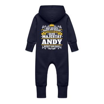 Seine Majestät Andy - Baby Bio Sweat Overall mit Kapuze - Navy - Hinten