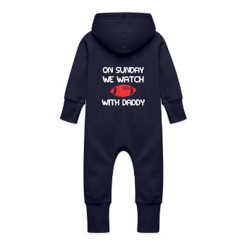 Le dimanche, nous regardons le football avec papa - Body bébé - Grenouillère à capuche bio en molleton Bébé - marine - Dos