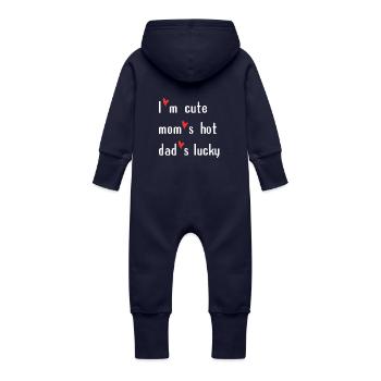 I'm cute, mom's hot, daddy's lucky. Funny Babybody - Baby Bio Sweat Overall mit Kapuze - Navy - Hinten