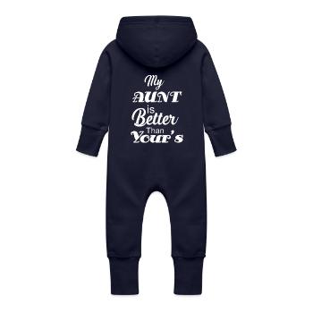 My aunt is better than yours - Baby Organic Sweat Overalls With Hood - navy - Back