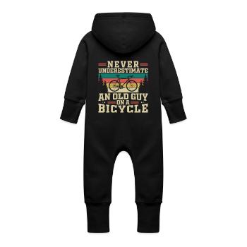 Unterschätzen Sie niemals einen alten Mann auf einem Fahrrad - Baby Bio Sweat Overall mit Kapuze - Vanille-Milchshake - Hinten
