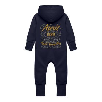 April 1989 Geburtstagsgeschenk April 1989 - Baby Bio Sweat Overall mit Kapuze - Navy - Hinten