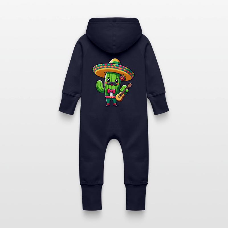 Cinco de Mayo Cactus Mariachi Guitarist Baby Organic Sweat Overalls With Hood