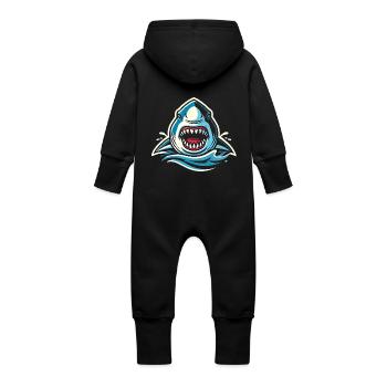 Fierce Shark Bite IllustrationFierce Shark Bite I - Baby Organic Sweat Overalls With Hood - vanilla - Back