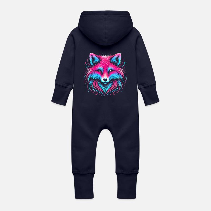 Neon renard lueur illustration design - Grenouillère à capuche bio en molleton Bébé - marine