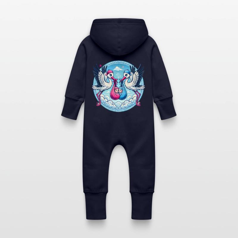 Rosa oder Blauer Storch Baby Bundle Design Baby Bio Sweat Overall mit Kapuze