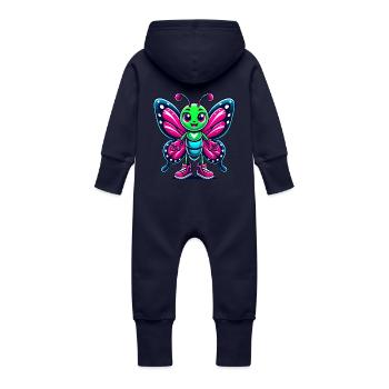 Colorful Cartoon Butterfly Character - Baby Organic Sweat Overalls With Hood - navy - Back