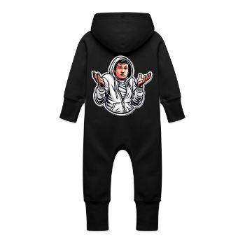 Funny Cartoon Gesture Hoodie Design - Baby Organic Sweat Overalls With Hood - vanilla - Back
