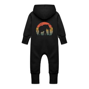 Elephant Retro Silhouette Wildlife Elephant Lover - Baby Organic Sweat Overalls With Hood - vanilla - Back