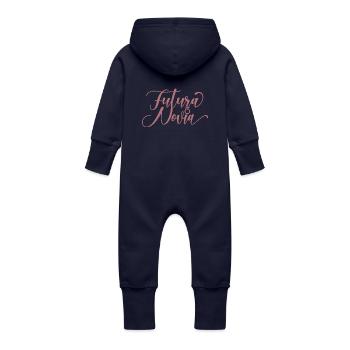 Futura Novia Girlfriend Engagement Wedding Gift - Baby Organic Sweat Overalls With Hood - navy - Back