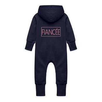 Fiancée Matching Engagement Wedding Honeymoon - Baby Organic Sweat Overalls With Hood - navy - Back