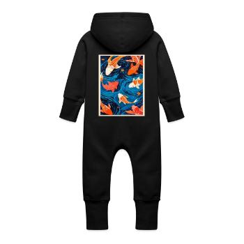 The Dance of the Koi - Baby Organic Sweat Overalls With Hood - vanilla - Back