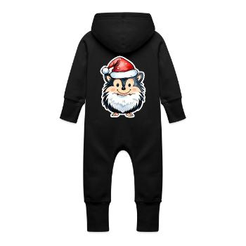 Hedgehog Christmas Drawing - Baby Organic Sweat Overalls With Hood - vanilla - Back