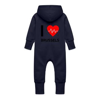 J'aime Bruxelles - I love Bruxelles - Grenouillère à capuche bio en molleton Bébé - marine - Dos