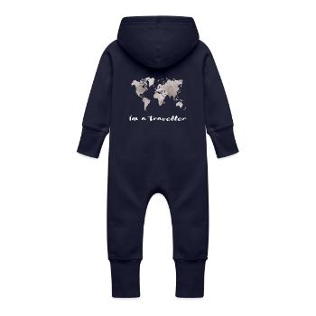 Je suis un voyageur - Grenouillère à capuche bio en molleton Bébé - marine - Dos