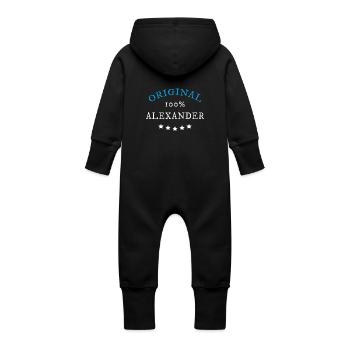 Original 100% Alexander, gift, name - Baby Organic Sweat Overalls With Hood - vanilla - Back