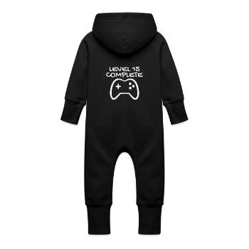 15th Birthday - Gamer 15 - 15 Years Gift - Baby Organic Sweat Overalls With Hood - vanilla - Back